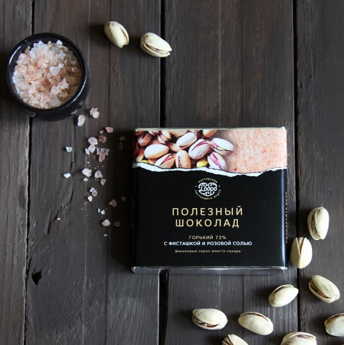 Шоколад горький, 72% какао, на пекмезе, с фисташкой и гималайской солью — миниатюра 2